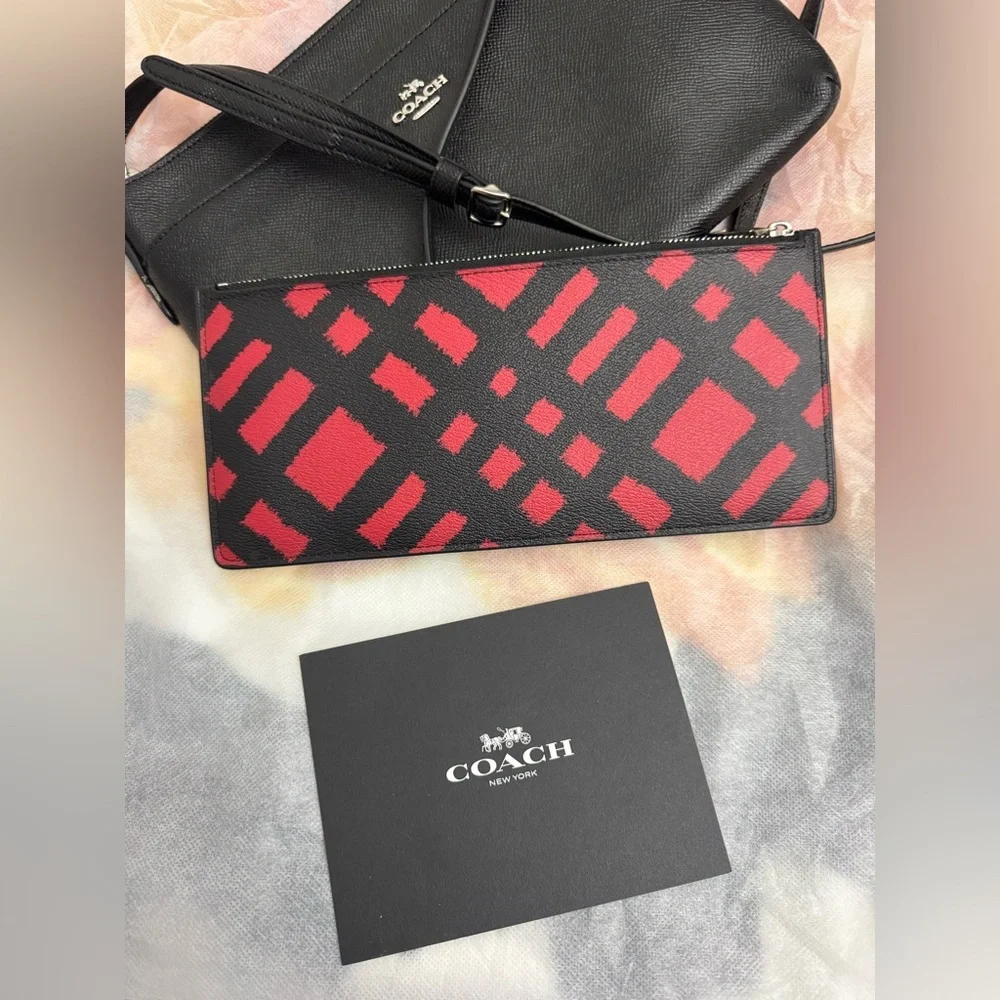 Coach Black and Red buffalo cross print Crossbody Bag great for Christmas 🎄